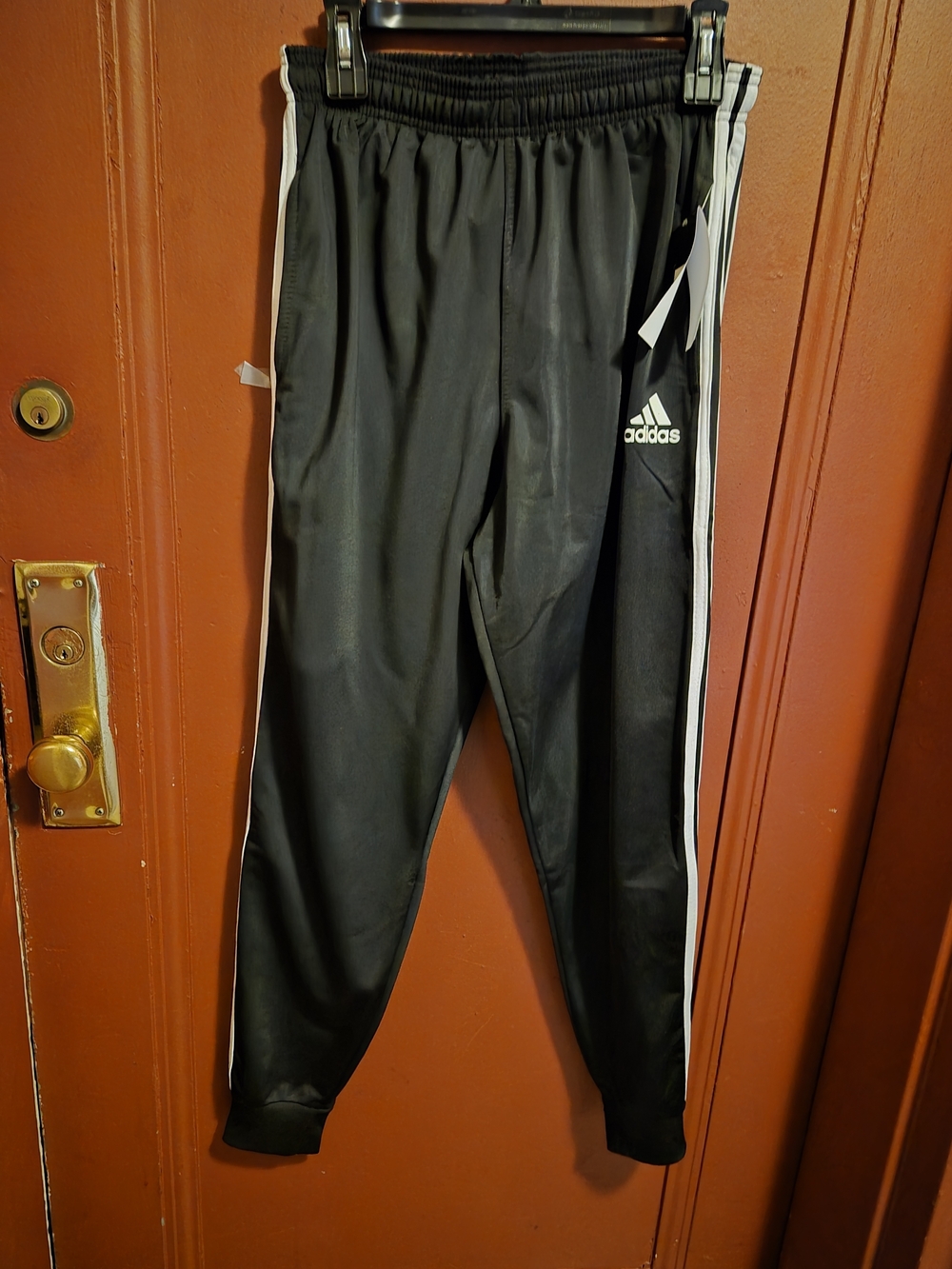 Adidas Boy'' Black Track Pants with Three White Stripes Elastic Waistband Size M - Picture 13 of 13